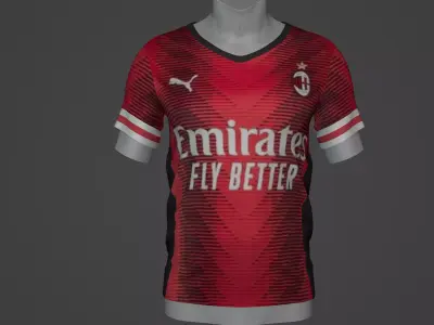 Milan Football Jersey T-Shirt - Soccer Kit Low-poly 3D model