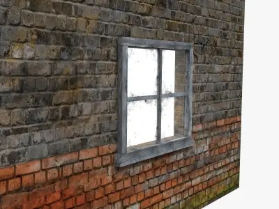 Wood Window and Brick Wall 3D model