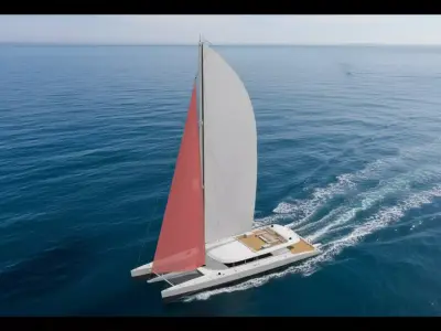 Luxury Sailing Catamaran with Red Spinnaker 3D model