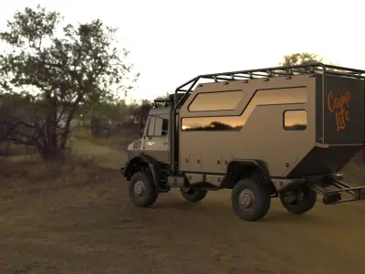 Mercedes Unimog Luxury Caravan Low-poly 3D model