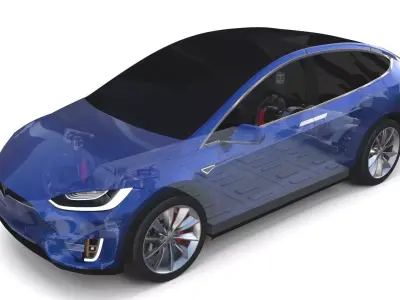 Tesla Model X with Chassis Blue 3D model