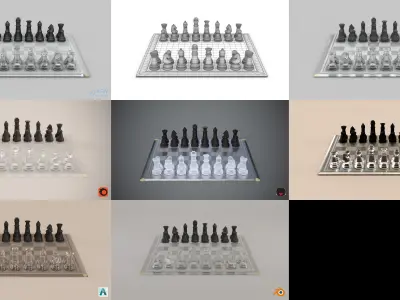 BOARD GAME---Glass Chessboard Low-poly 3D model
