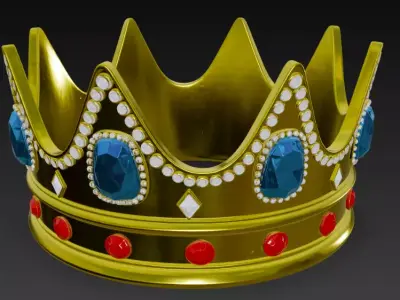 Golden Crown with Emerald Gems 3D model