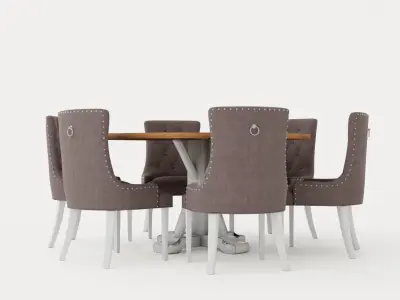 Lyon Food Group Around With 6 Victoria Chair White Gray Low-poly 3D model