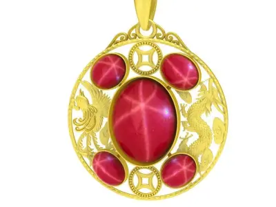 Luxury Dragon Phoenix Ruby Cabochon Pendant for Jewelry 119a 3D print model