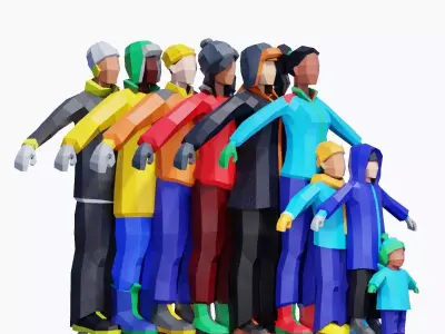 Ice Skating People - Animated and Rigged Low-poly 3D model