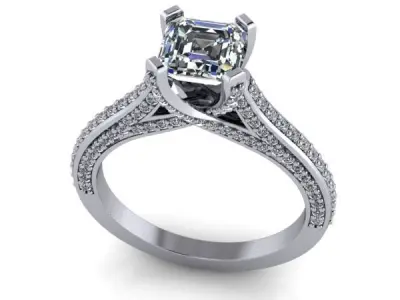 Modern EmeraldSquare cut Bridal Wedding Band Matching Set 3D print model