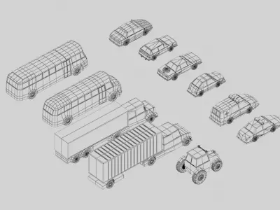 Pack of 11 low poly land Vehicles Low-poly 3D model