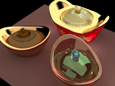 Chinese gold ingot 3D model 13