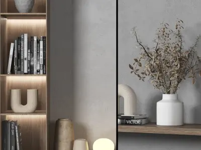 TVWALL023 modern living room with shelves and tv 3D model