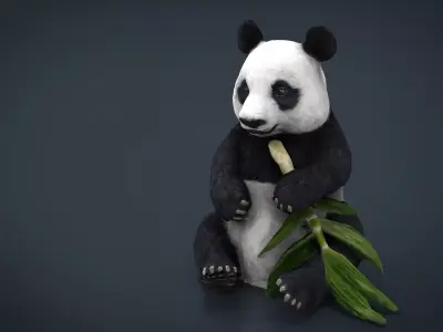 PANDA bear holding leaf Low-poly 3D model