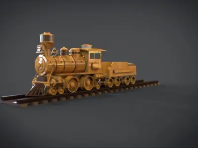 Wooden Train Low-poly 3D model
