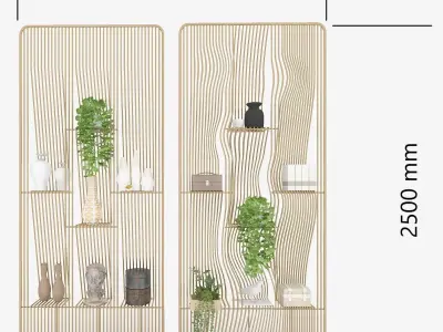 Metal Shelf with Figurines Indoor Plants and Casket 3D model