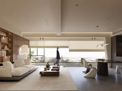 Modern living room dining room interior scenes  3D model