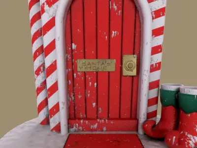 Christmas Candy Cane Cottage Low-poly 3D model