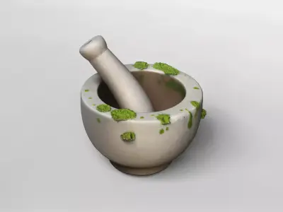 Realistic Stone Mortar and Pestle with Moss Detail 3D model