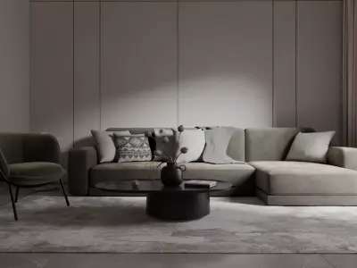 Modern Living Room TV Wall - 3D Interior Render Pack 3D model