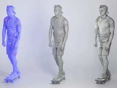 Stylish man riding on skateboard 280 Low-poly 3D model
