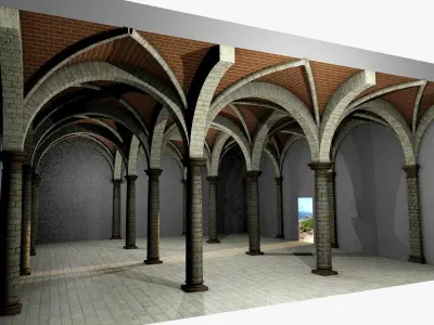 Vaulting 3-4   Romanic 750cm spaced  thin arches and thick curbs Low-poly 3D model