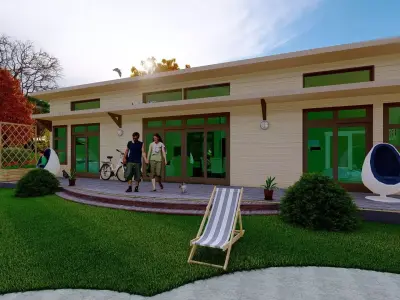 Simple Wood 3d and 2d House plan  Low-poly 3D model