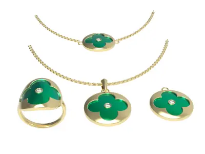 Luxury Clover Jewelry Set 3D Model  Ring Pendant Necklace 3D print model