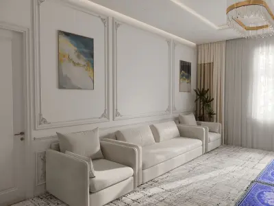 Elegant Neoclassical Living Room  Luxury Interior 3D Scene  3D model