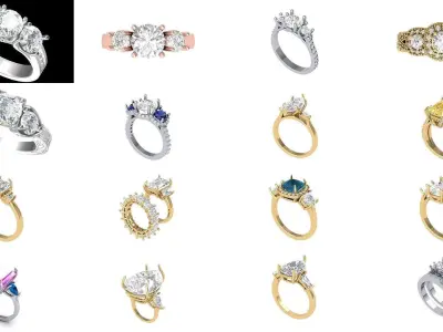 3 stone solitaire ring 3D Model Collection