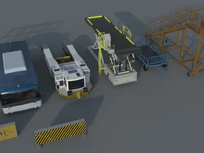 Airport engineering vehicles Low-poly 3D model