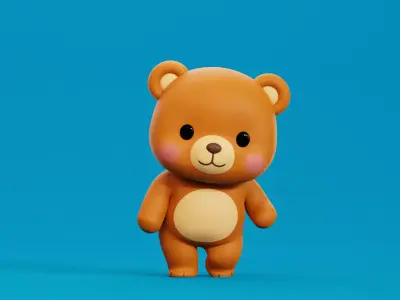 Cartoon Bear Chibi Kawaii Character  Rigged Animated Low-poly 3D model