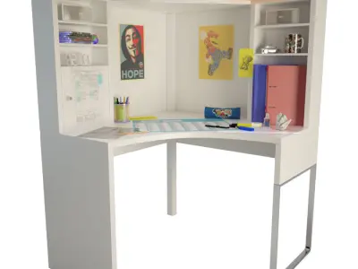 Teenager Desk And Office Supplies 3D model