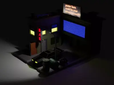 a scene in the style of the 90s Low-poly 3D model