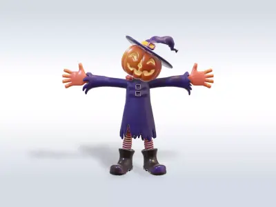 Cheerful Pumpkin Boy Halloween Character  Free 3D model purchase