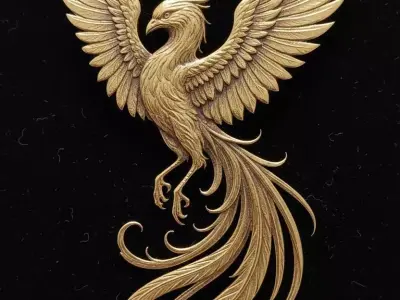 Pendant Golden Phoenix Bird Pendant Necklace Gold Pendant 3D print model