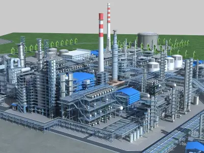 Complete Refinery Scene Low-poly 3D model