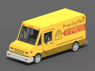 Voxel Mail Van Low-poly 3D model