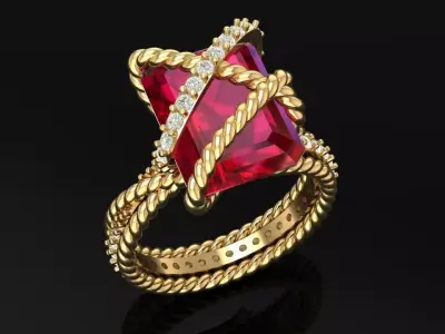 3D Golden Luxury Women Ring With Emerald 3D print model