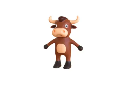 High-Quality 3D Cute Bull Animated for Games Low-poly 3D model