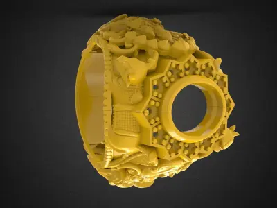 Mens Jewellery Fashion gold  Designer Lord Narasimha Ring 3D print model