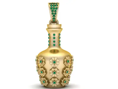 Floral Bottle Pendant with Emerald Stones  3D Printable Jewelry 3D print model