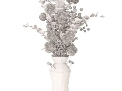 Festive Christmas Vase with Winter Berries and Cotton Accents 3D model