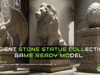 Ancient Stone Statue 10 Game-Ready Models Low-poly 3D model