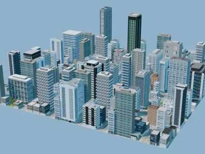 City Downtown Skyscraper Street 03 - DAY Low-poly 3D model
