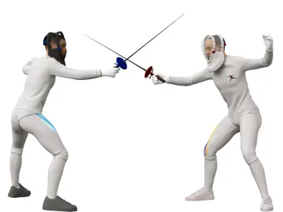 Fencing man in 2 poses Low-poly 3D model