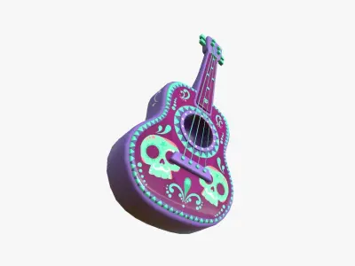 Cartoon Mexican Guitar A04 Purple - Music Instrument Design Low-poly 3D model