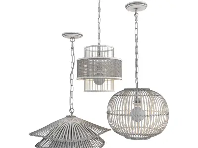 Bamboo rattan lantern set 2 3D model