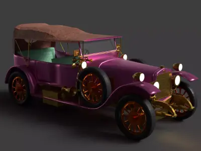 Chinese pink vintage car Low-poly 3D model