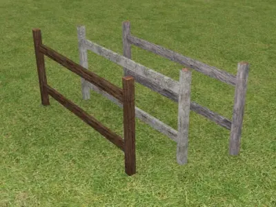 Wooden fence set Free low-poly 3D model