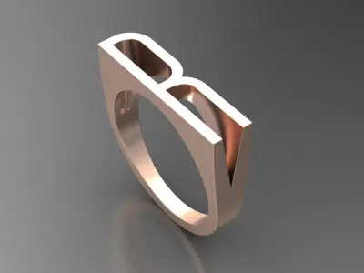 alphabet ring letter R 3D print model