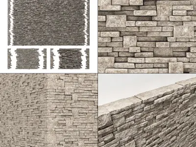 Brick stone wall block many n1  3D model
