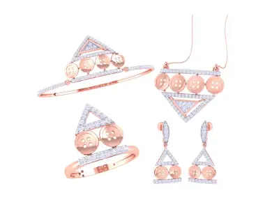 Ring Bangle Earring Pendant Set 3dm STL OBJ FBX Renders Details 3D print model